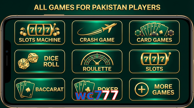 Main screen of Wc777 games page for PK players