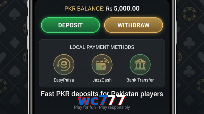 Deposit and withdrawal screen with PKR methods